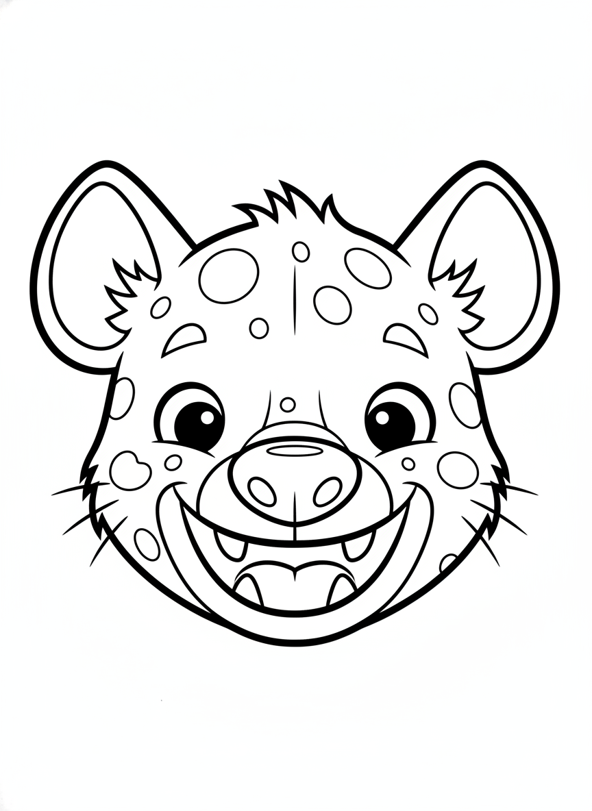 Cute Spotted Hyena Face Coloring Page for Kids