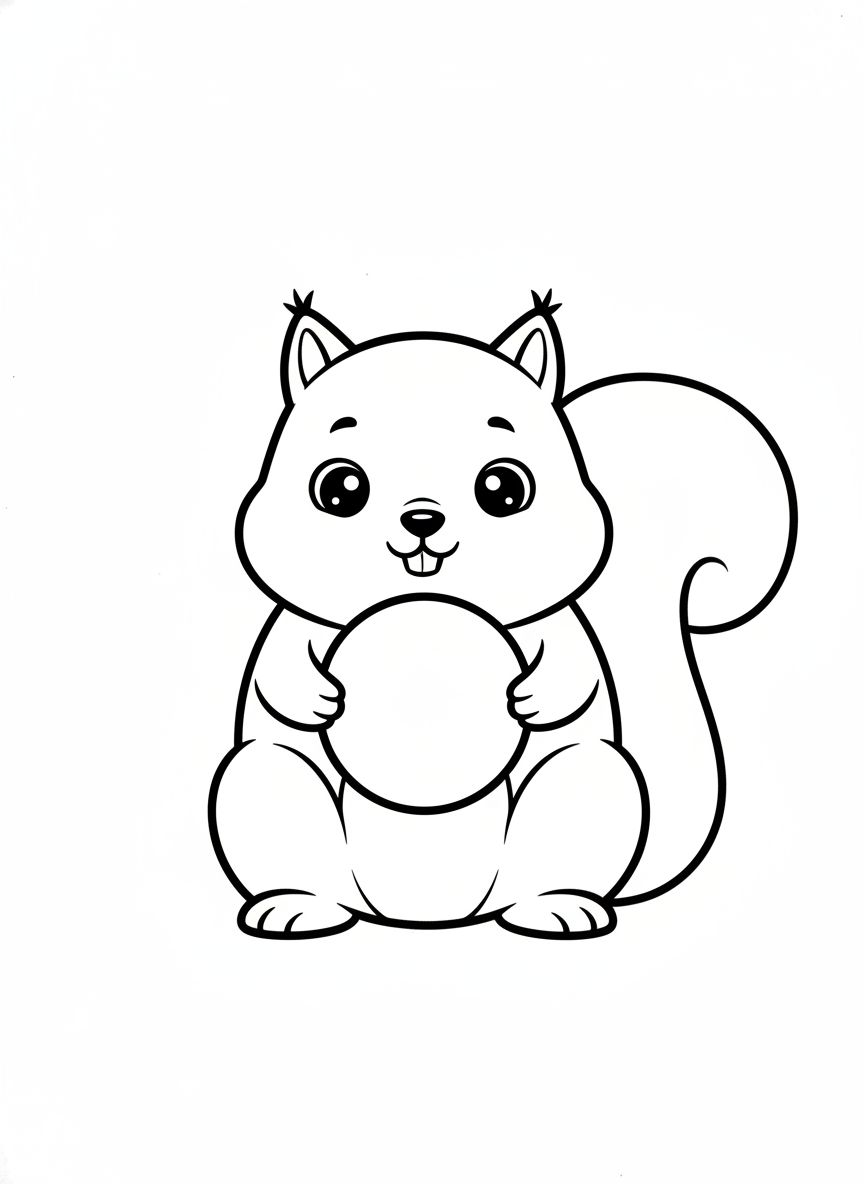 Cute Squirrel with Nut Coloring Page for Kids
