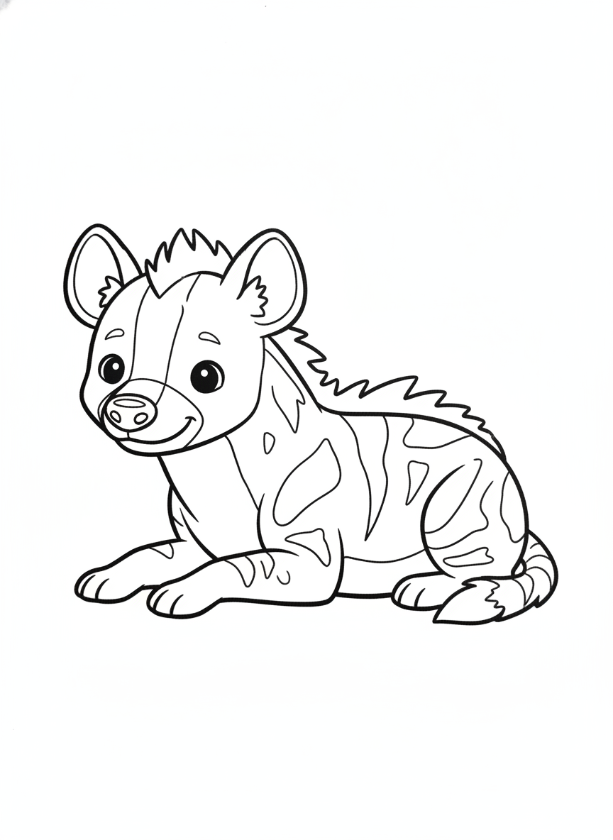 Cute Striped Hyena Coloring Page for Kids