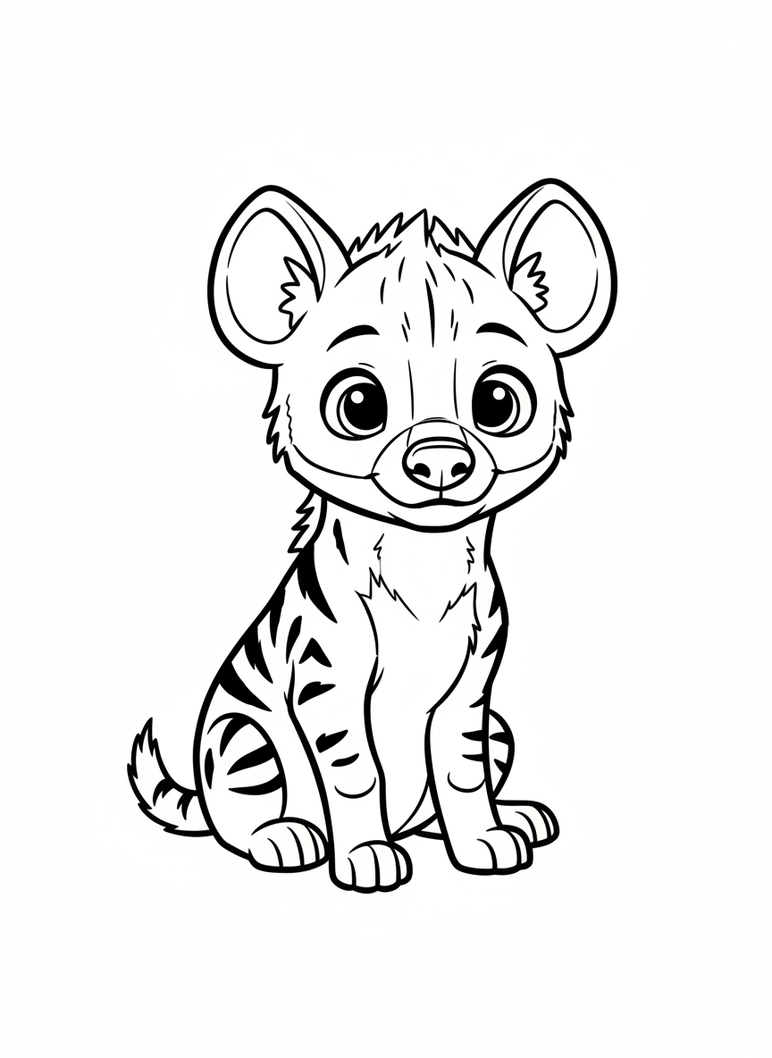 Cute Striped Hyena Cub Coloring Page for Kids