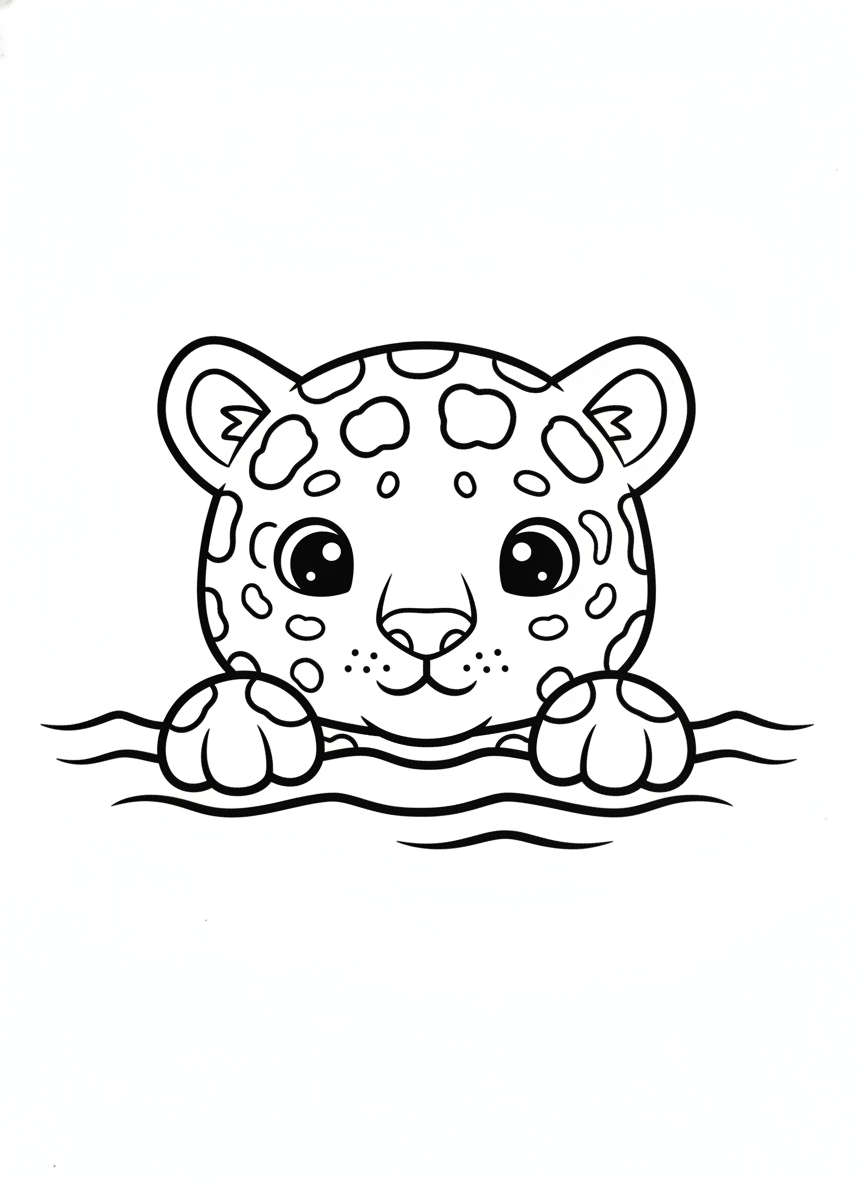 Cute Swimming Jaguar Coloring Page for Kids