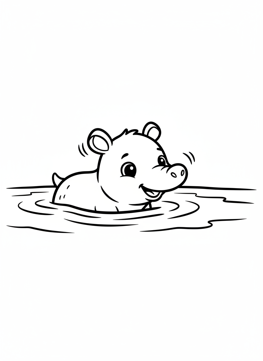 Cute Tapir Swimming Fun Coloring Page