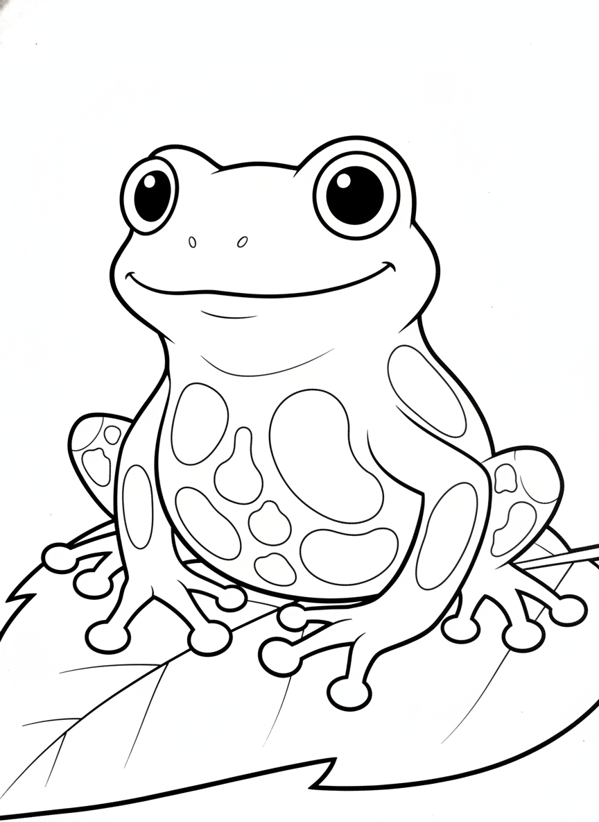 Cute Transparent Tree Frog on a Leaf Coloring Page for Kids