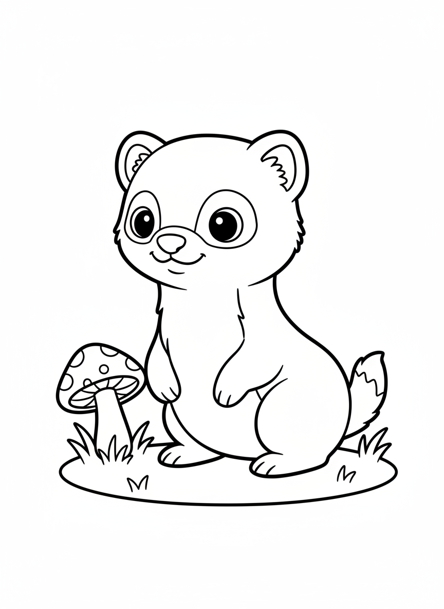 Cute Weasel in Forest Coloring Page for Kids