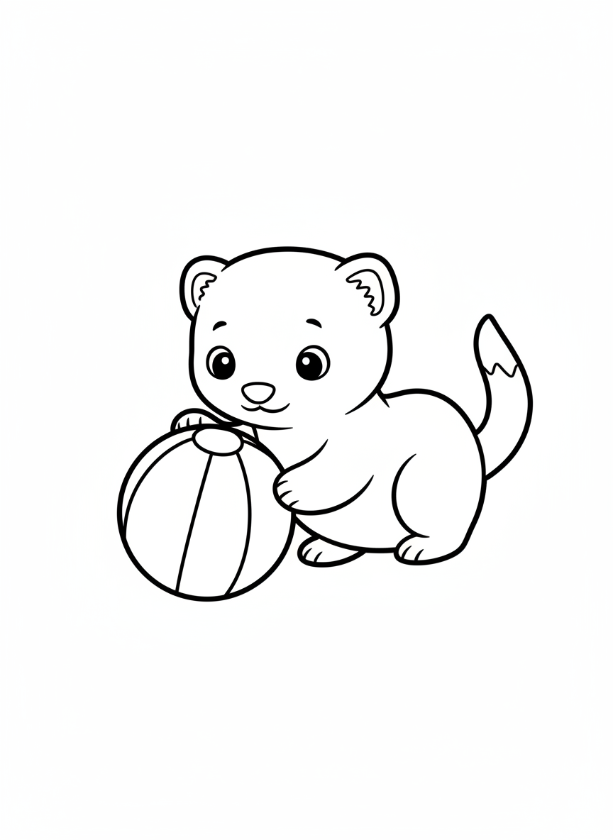 Cute Weasel Playing with Ball Coloring Page