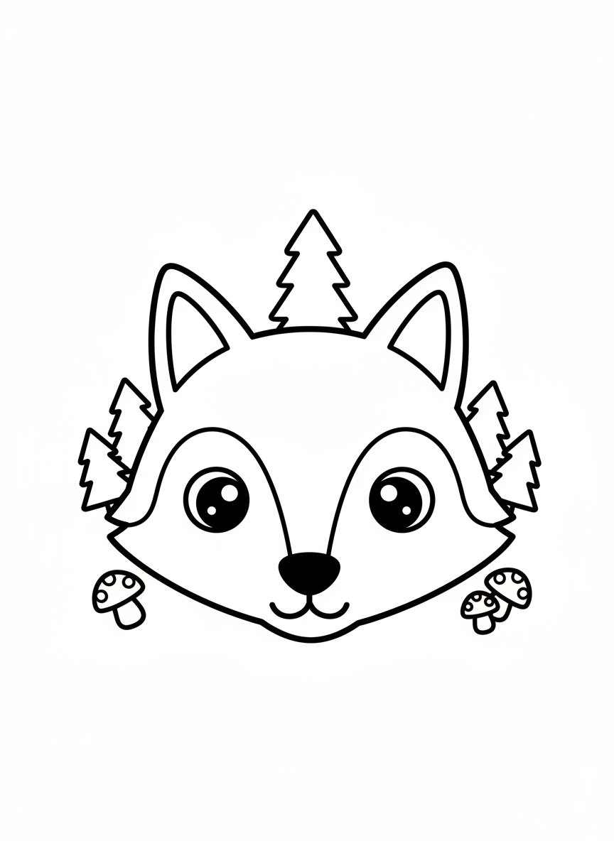 Cute Wolf Head Coloring Page for Kids