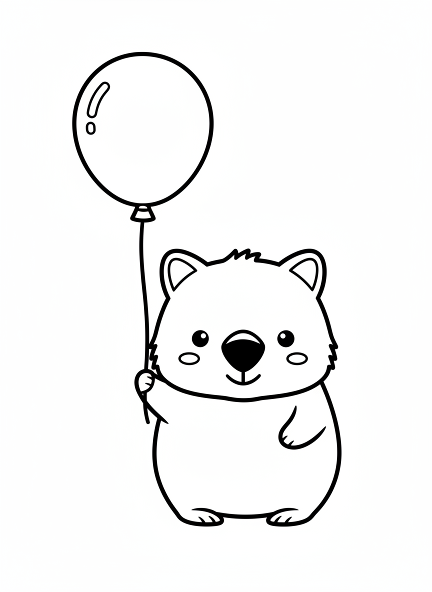 Cute Wombat with Balloon Coloring Page
