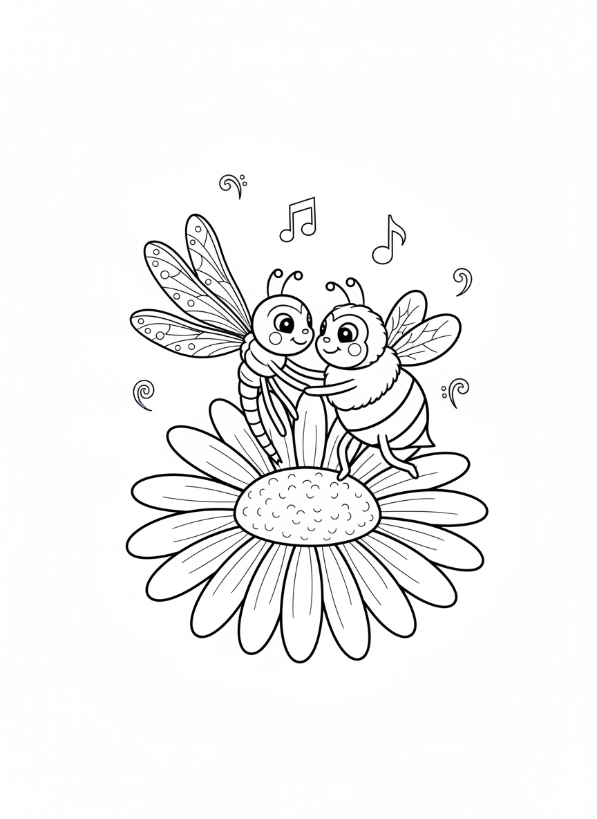 Dancing Dragonfly & Bumblebee Coloring Page