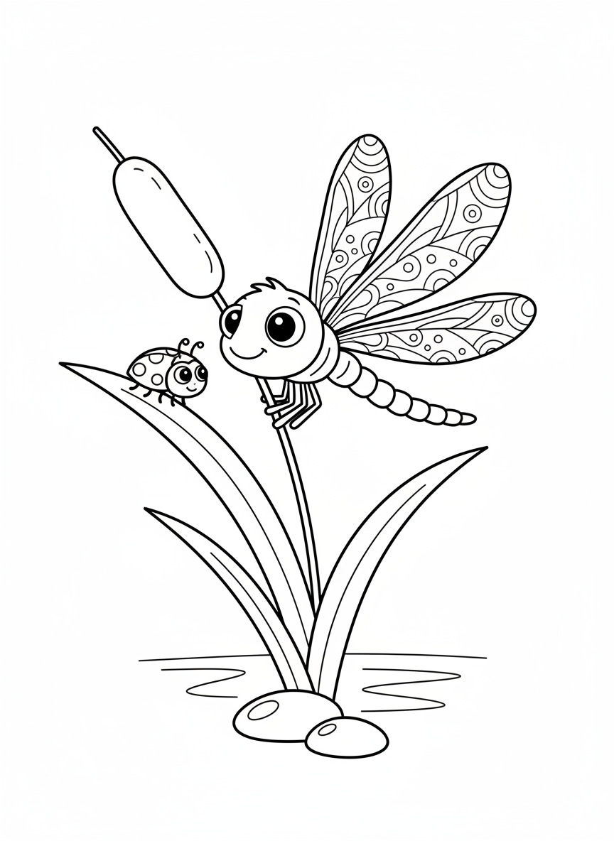 Dragonfly & Ladybug Coloring Page for Kids