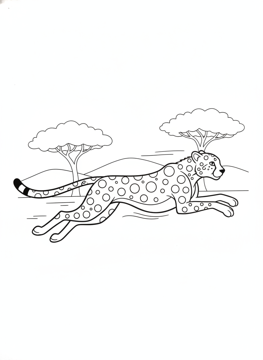 Dynamic Running Cheetah Coloring Page for Kids