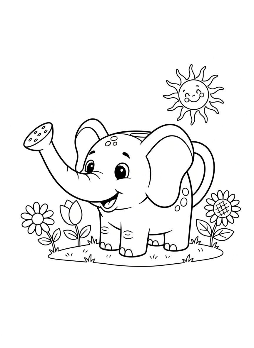 Elephant Watering Can Coloring Page