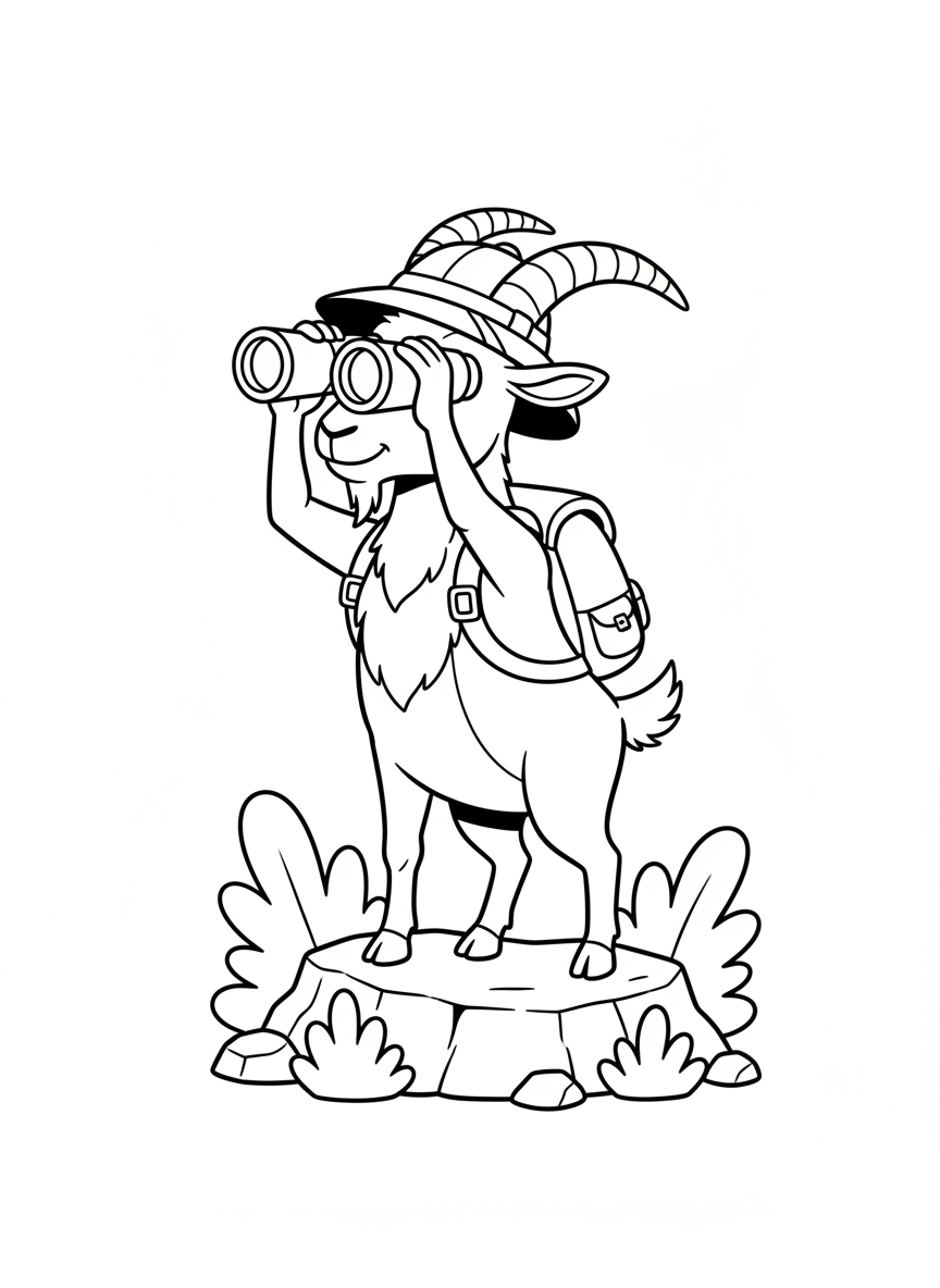 Explorer Goat Adventure Coloring Page