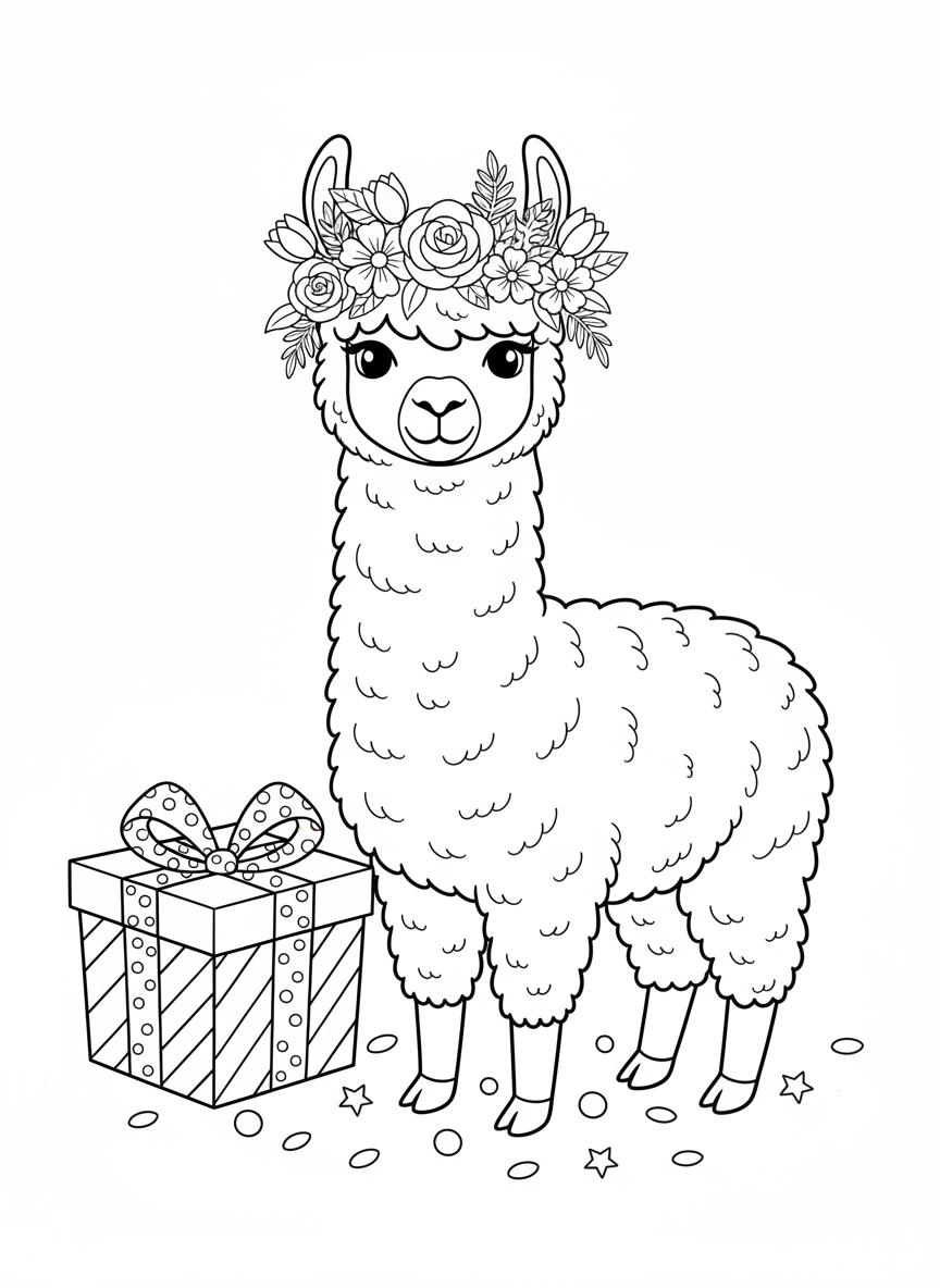 Festive Alpaca with Flower Crown & Gift