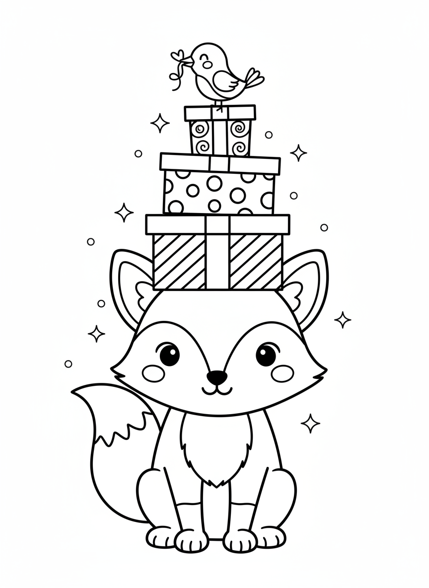 Fox Balancing Gifts Coloring Page
