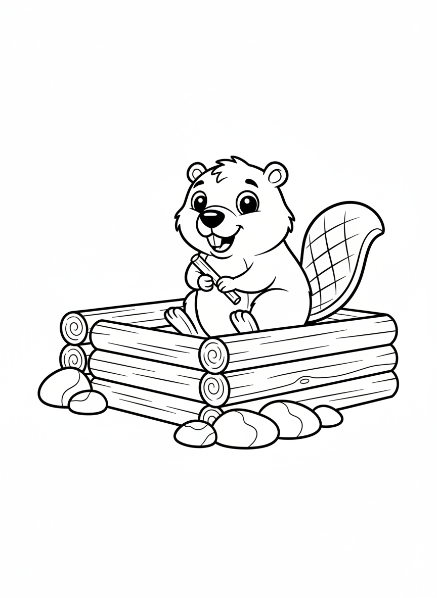 Friendly Beaver by a Dam Coloring Page