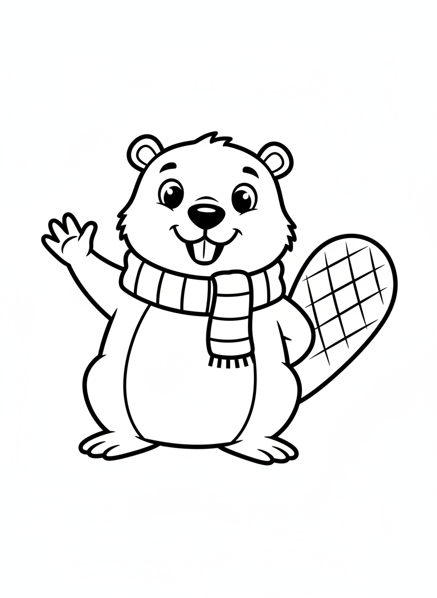 Friendly Beaver Waving Hello Coloring Page