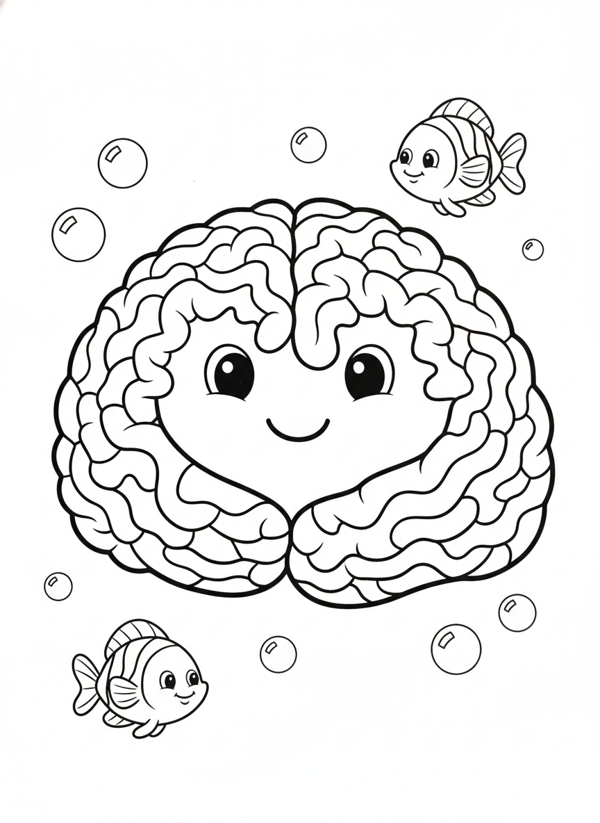 Friendly Brain Coral & Fish: A Fun Underwater Coloring Page for Kids