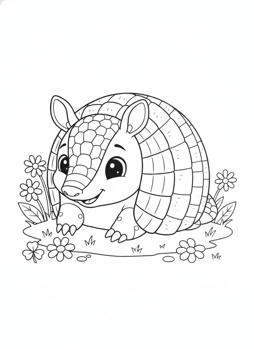 Friendly Cartoon Armadillo Coloring Page