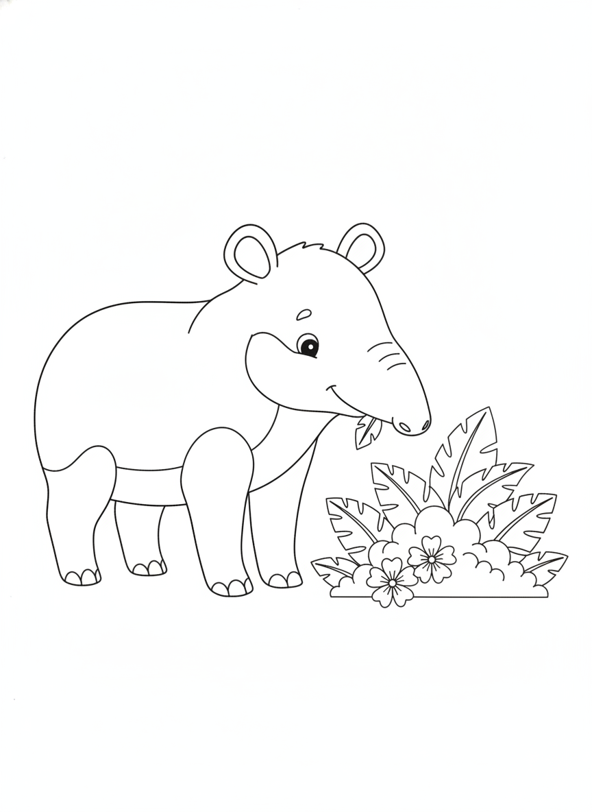 Friendly Cartoon Tapir in Jungle Coloring Page for Kids
