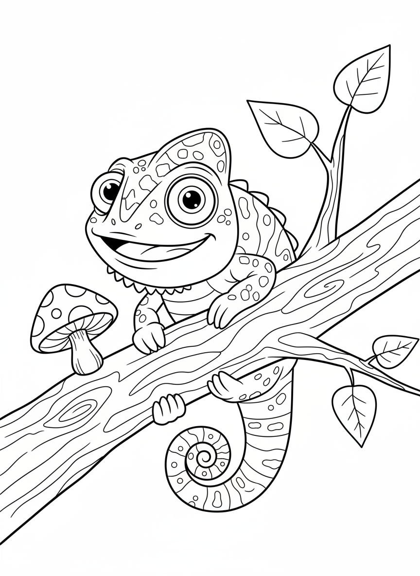 Friendly Chameleon Coloring Page for Kids