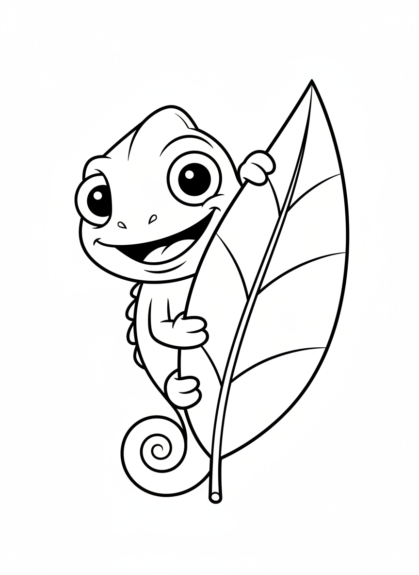 Friendly Chameleon Peeking Coloring Page
