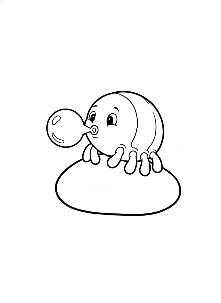 Friendly Clover Mite Blowing a Bubble Coloring Page