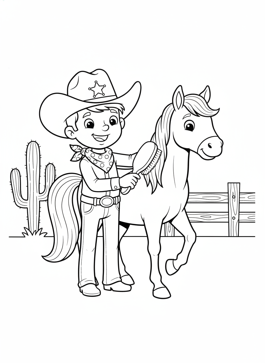 Friendly Cowboy & Horse Coloring Page for Kids