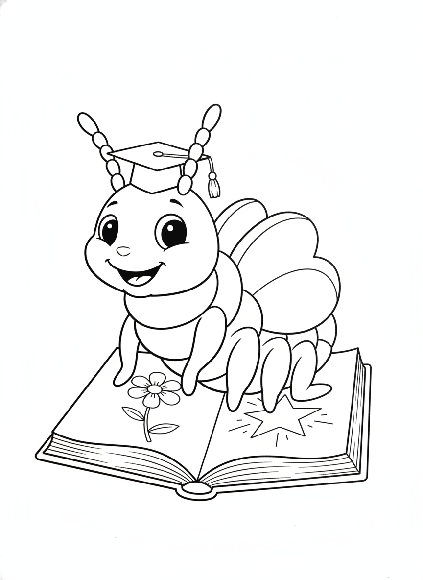 Friendly Flea Reading on a Storybook Coloring Page