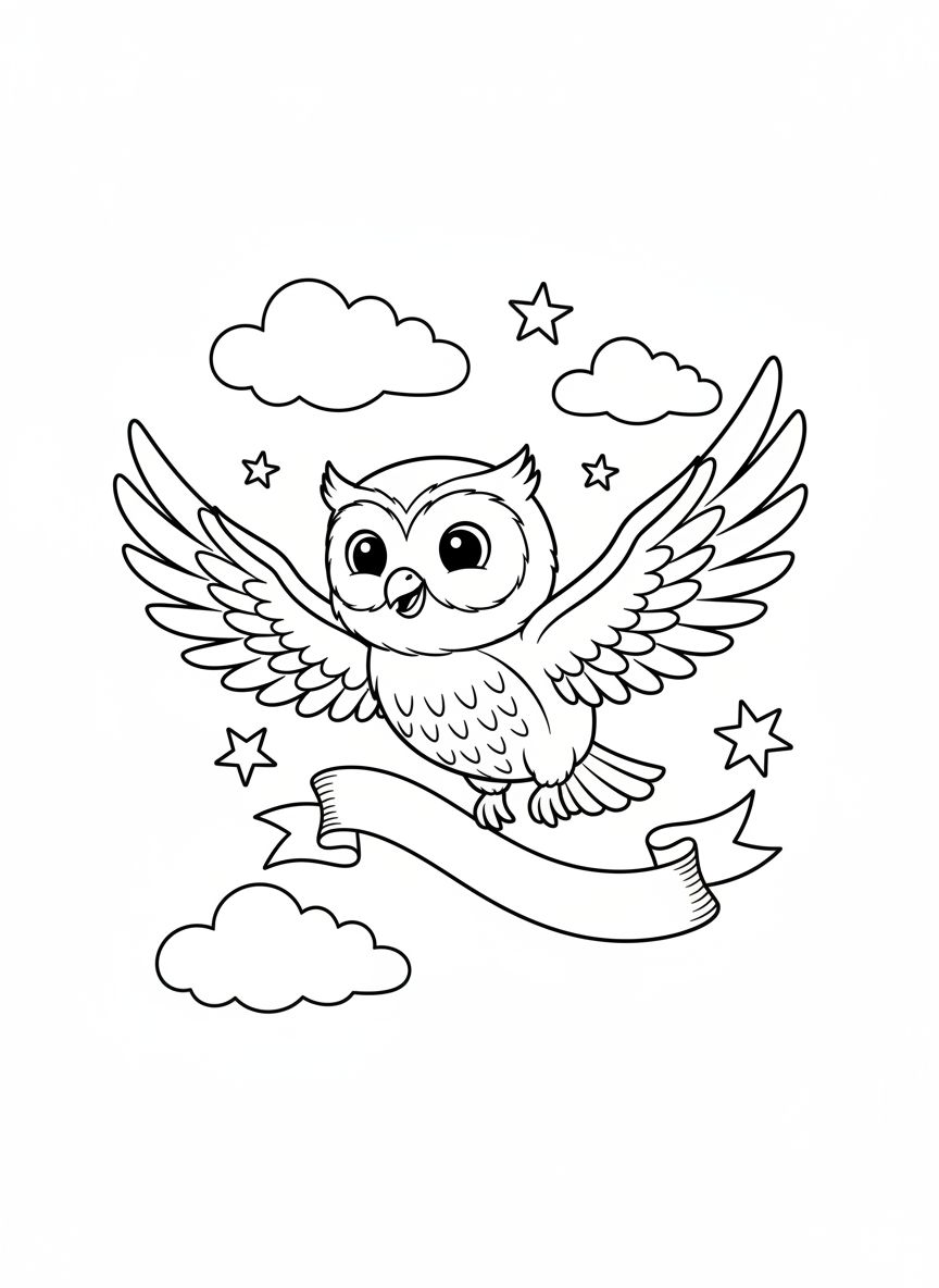 Friendly Flying Owl Coloring Page for Kids