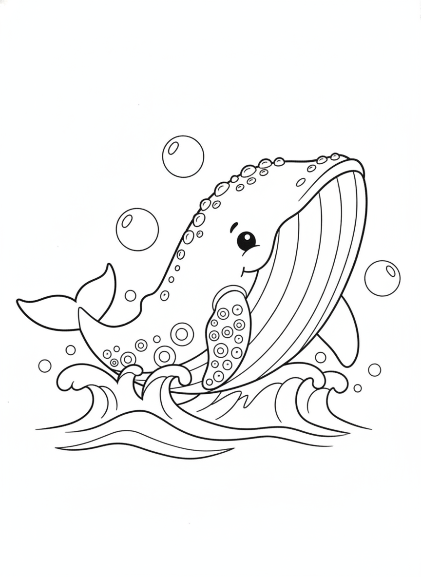 Friendly Humpback Whale Ocean Fun Coloring Page for Kids