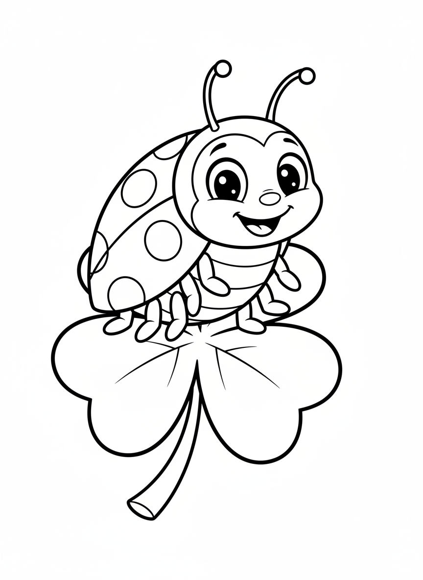 Friendly Ladybug on Clover Coloring Page