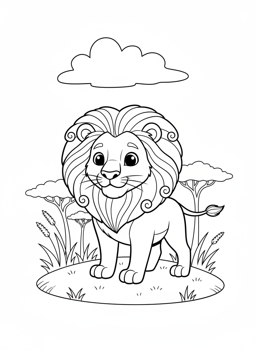友善獅子非洲草原著色頁