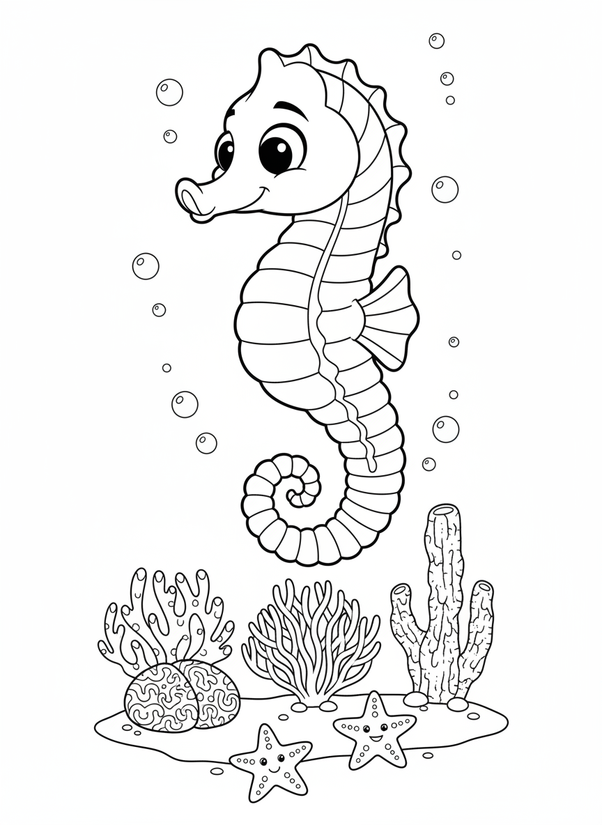 Friendly Rainbow Seahorse in Coral Garden