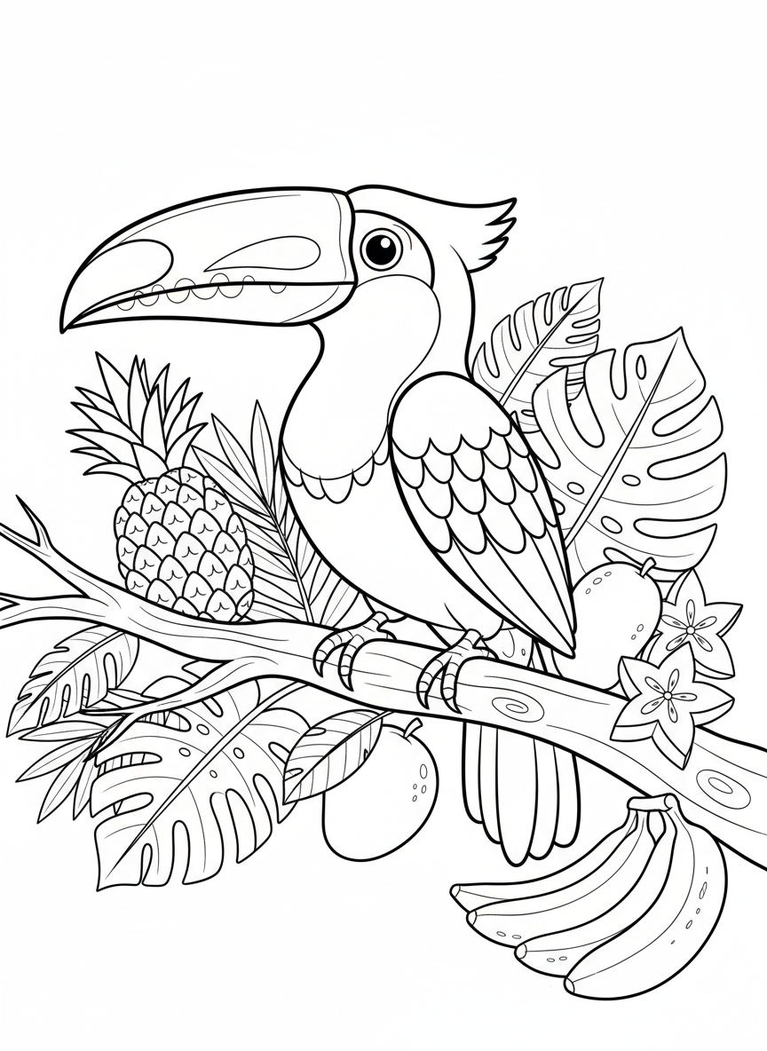 Friendly Toucan Woodpecker Coloring Page