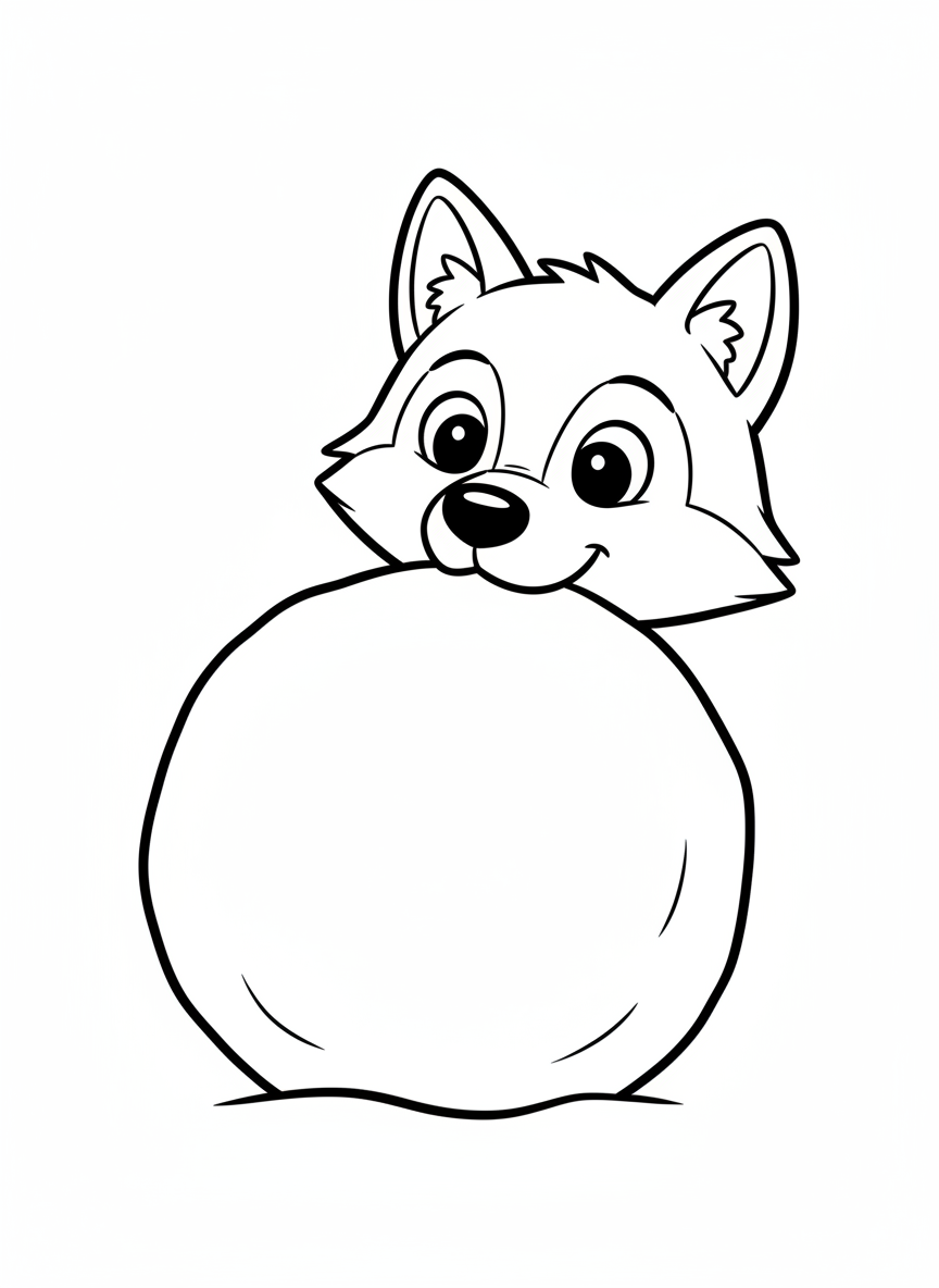 Friendly Wolf Peeking from Snowball Coloring Page