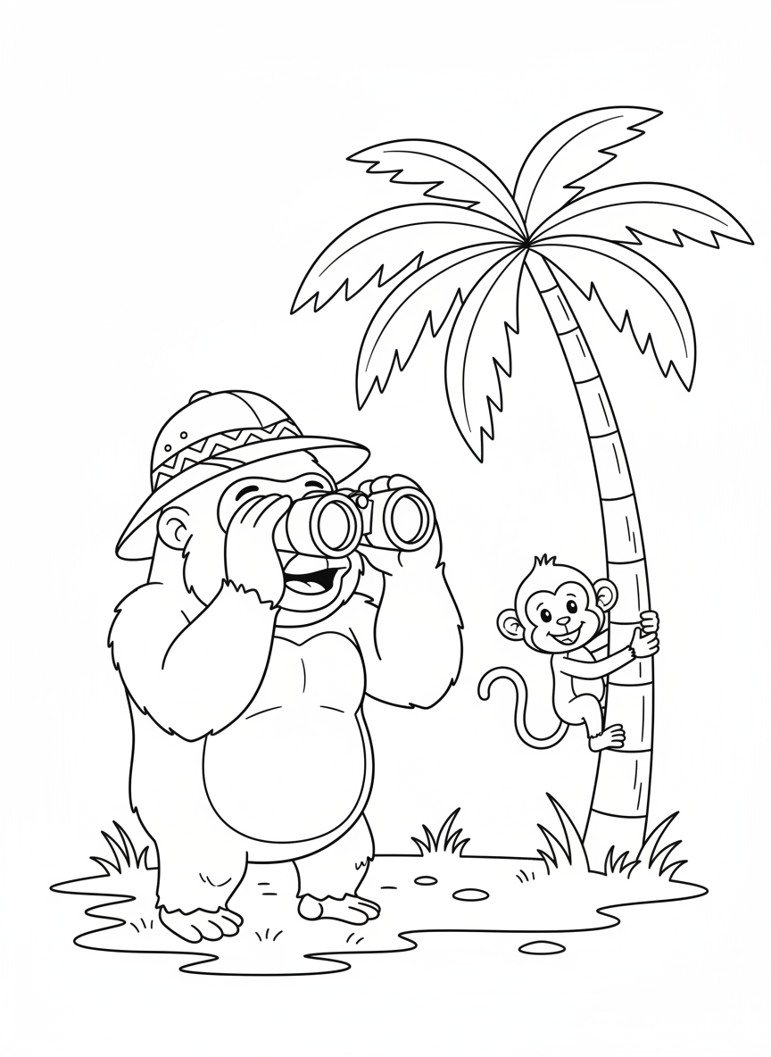 Gorilla Safari Adventure Coloring Page