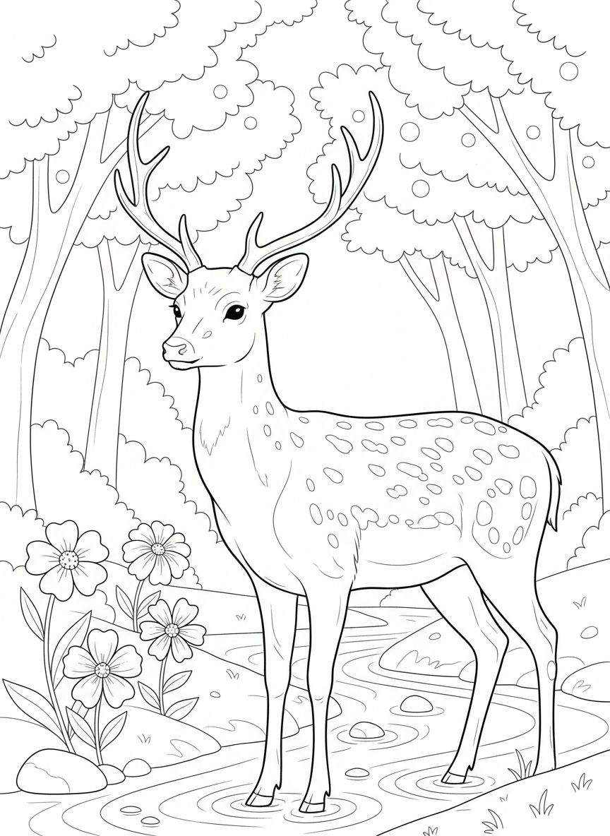 Graceful Sika Deer Coloring Page for Kids