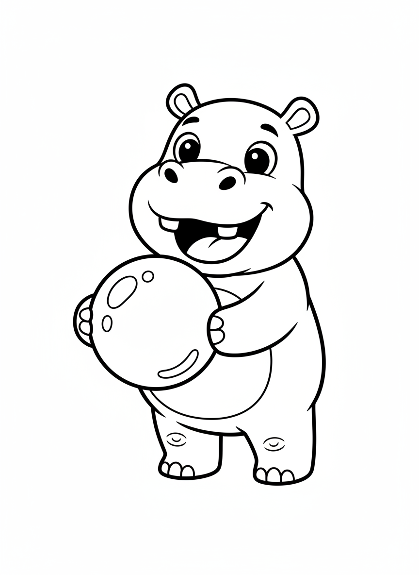 快樂小河馬吹泡泡著色頁