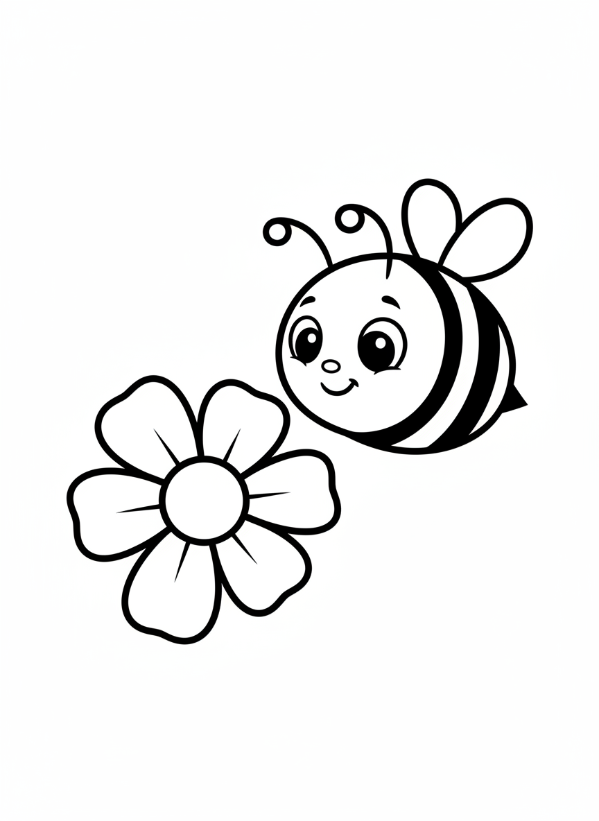 Happy Bee Flying to a Flower Coloring Page