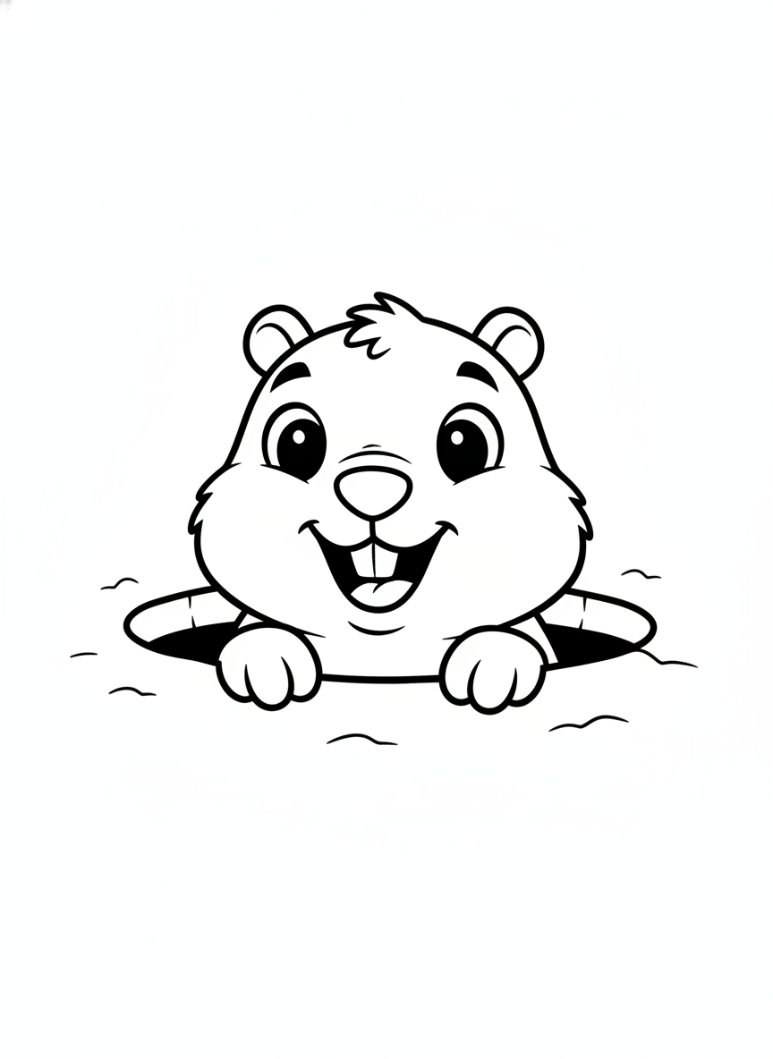 Happy Cartoon Gopher Peeking Coloring Page for Kids