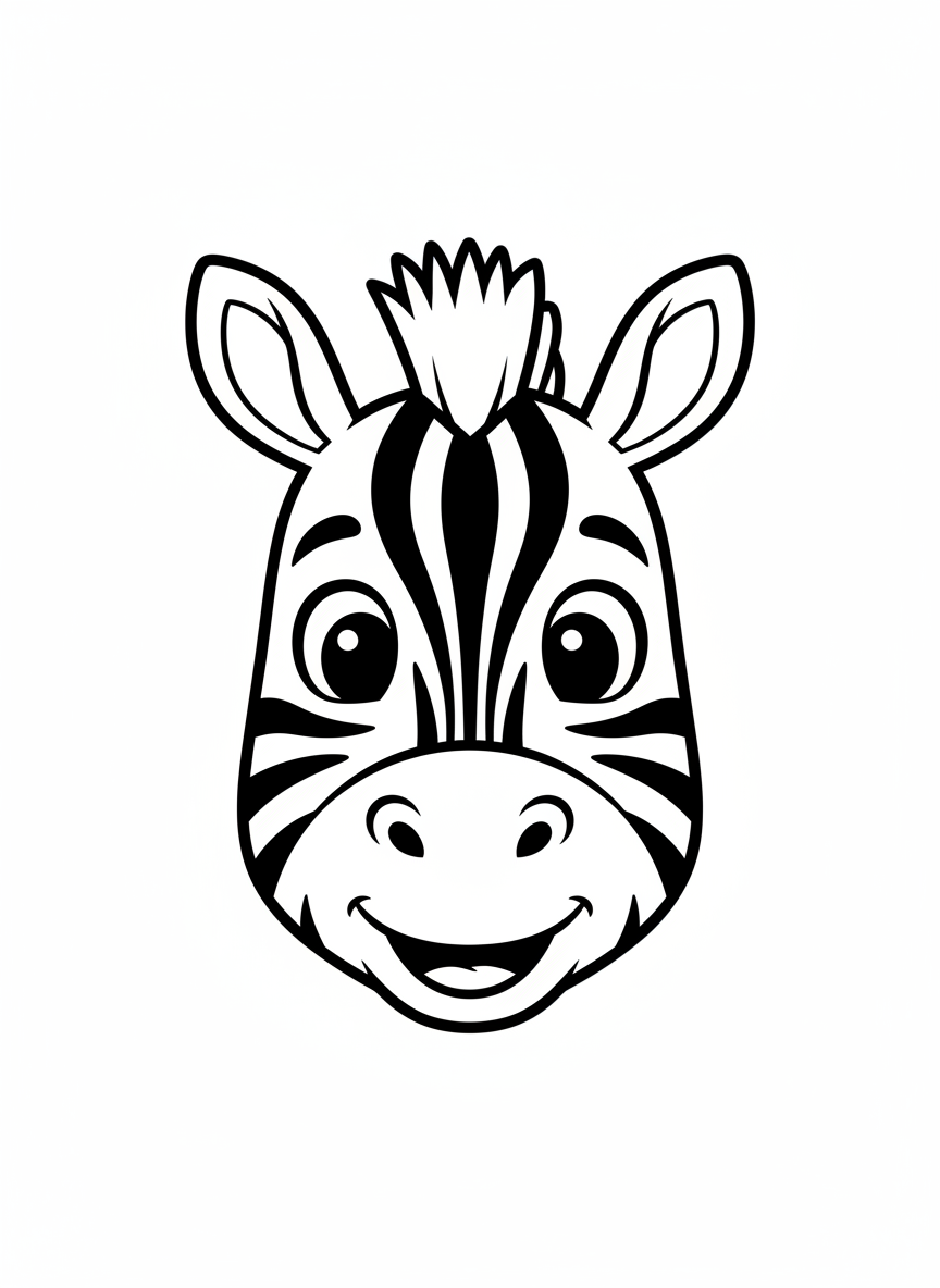 Happy Cartoon Zebra Head Coloring Page for Kids