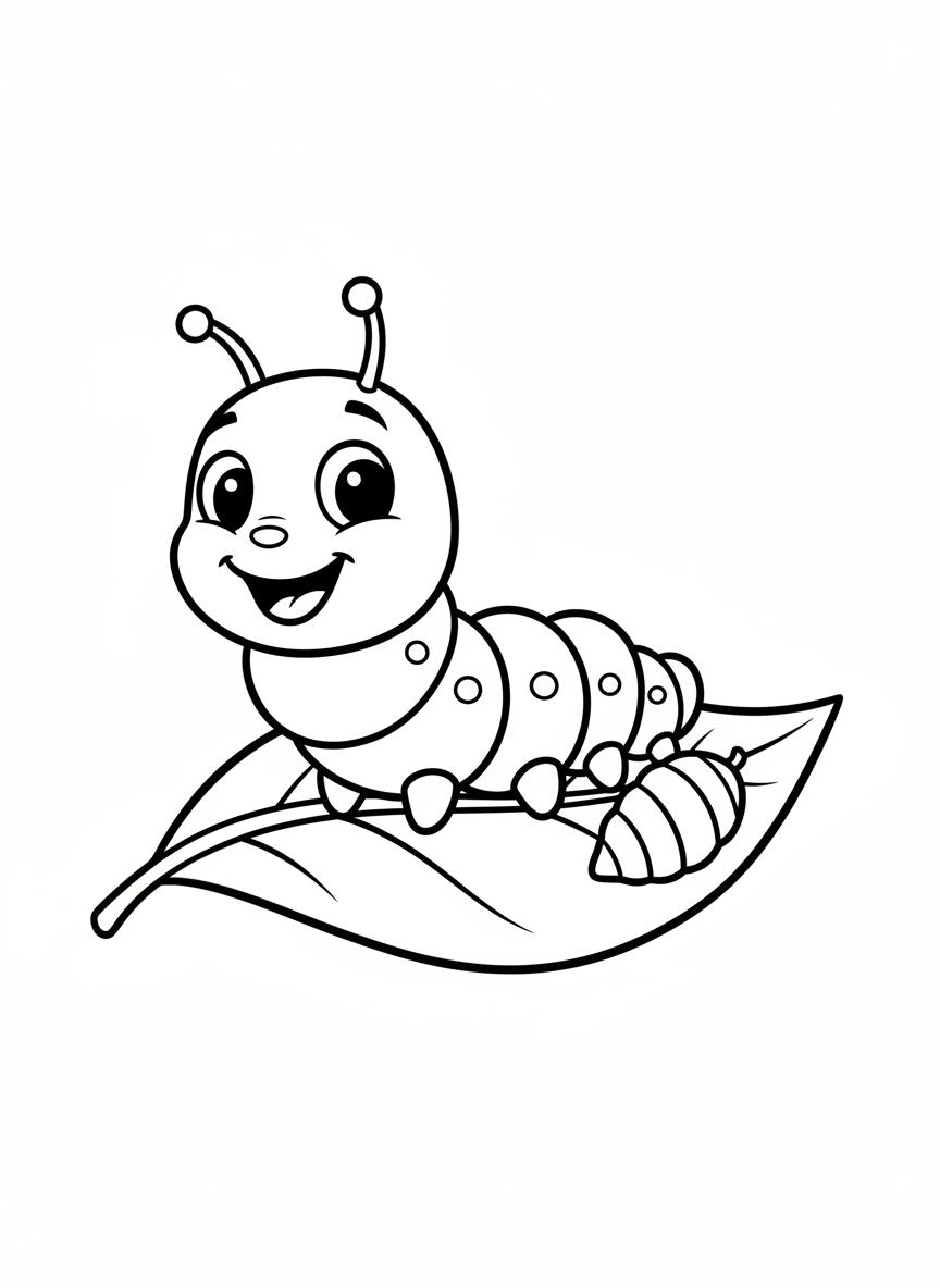 Happy Caterpillar & Cocoon Coloring Page