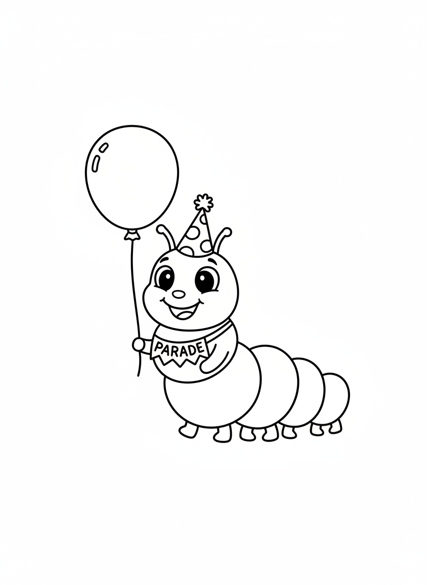 Happy Caterpillar Parade Coloring Page for Kids