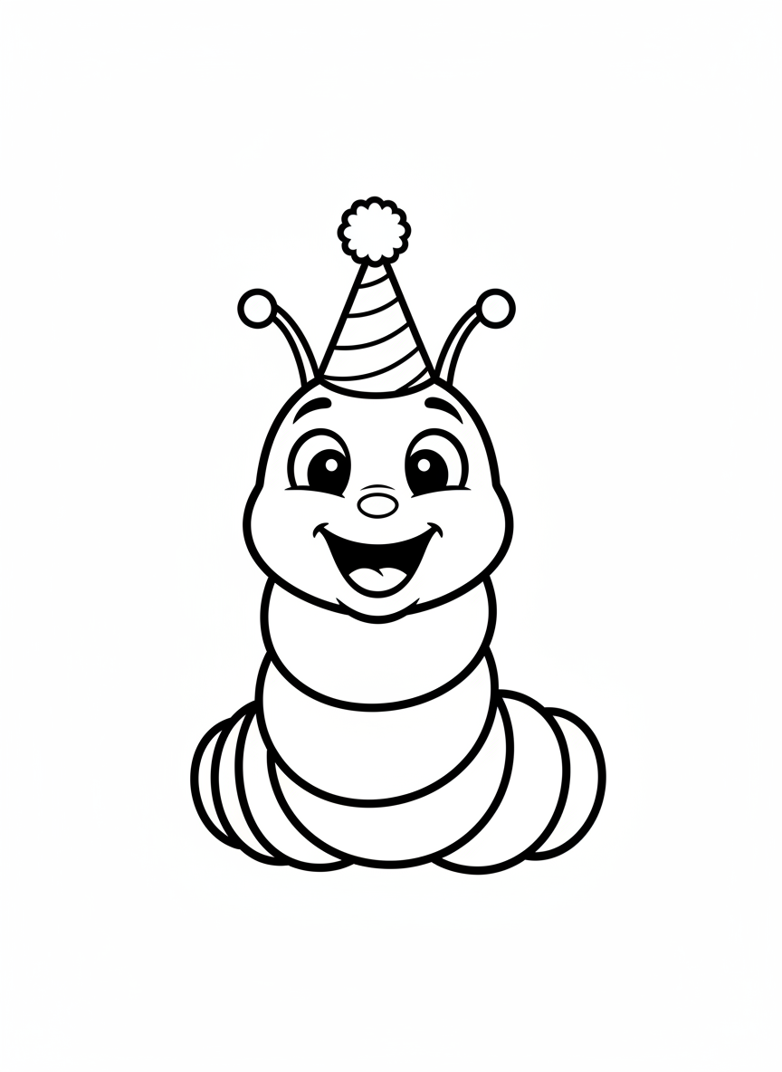 Happy Caterpillar Party Hat Coloring Page
