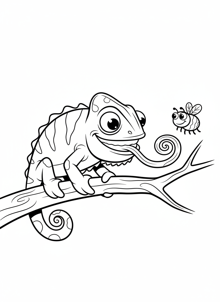 Happy Chameleon Coloring Page for Kids