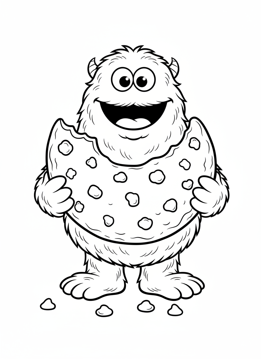 Happy Cookie Monster Coloring Page for Kids