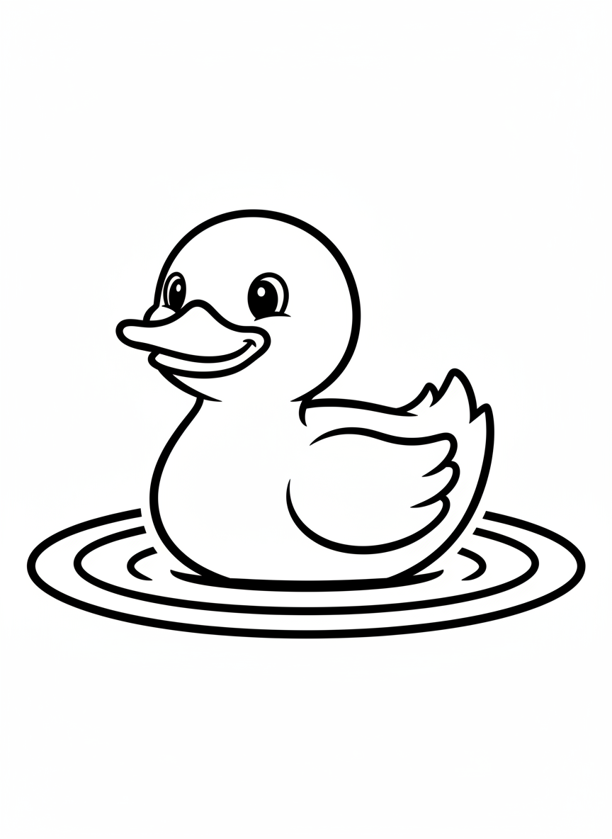 Happy Duck on Water Coloring Page for Kids
