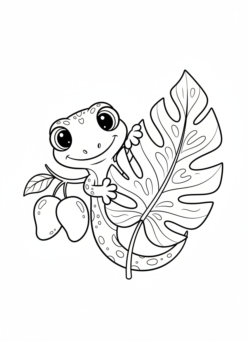 Happy Gecko & Mangoes Coloring Page