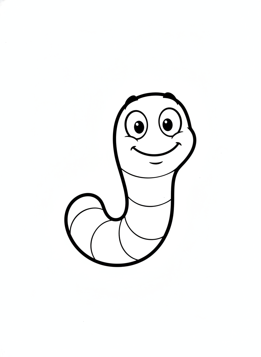 Happy Gummy Worm Kids' Coloring Page: Simple Fun with Bold Outlines