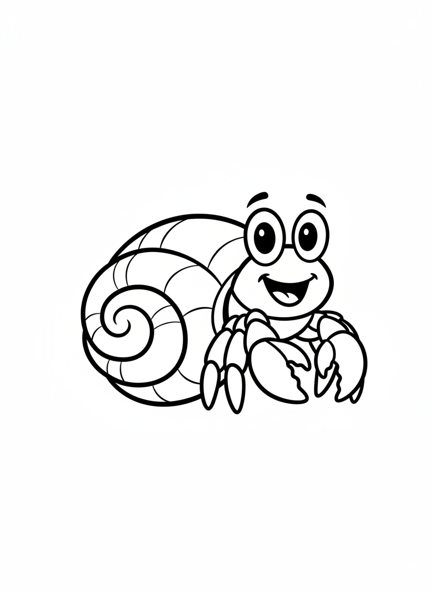Happy Hermit Crab Coloring Page for Kids